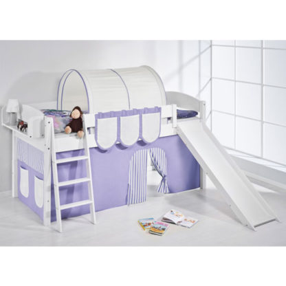An Image of Lilla Slide Children Bed In White With Purple Curtains