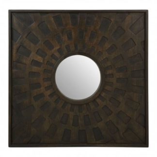 An Image of Seri Square Wall Bedroom Mirror In Weathered Brown Frame
