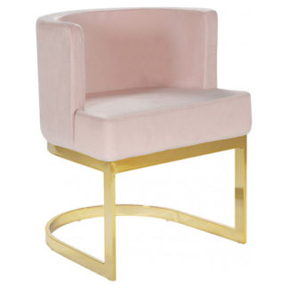 An Image of Lauro Pink Velvet Dining Chair With Gold Stainless Steel Legs