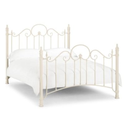 An Image of Floren Metal Double Bed In Stone White Finish