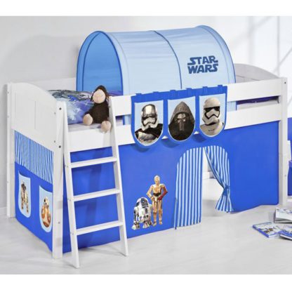 An Image of Hilla Children Bed In White With Star Wars Blue Curtains
