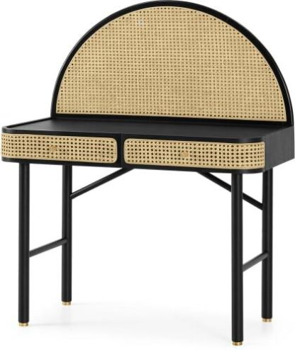 An Image of Ankhara Desk, Black Stained Oak & Rattan