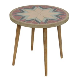 An Image of Handmade Round Side Table, Pastel and White Wash