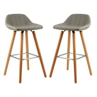 An Image of Porrima Grey Faux Leather Bar Stools In Pair