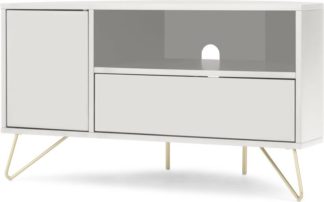 An Image of Elona Corner Media Unit, Ivory White & Brass