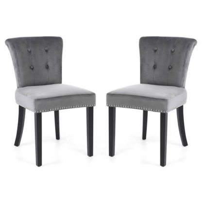 An Image of Sandringham Lionhead Grey Brushed Velvet Accent Chairs In Pair