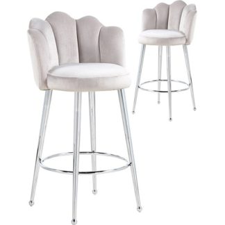An Image of Mario Brown Velvet Bar Stools In Pair With Silver Legs
