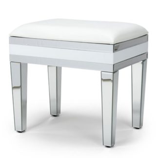 An Image of Liberty Mirrored Dressing Table Stool In Silver And White Gloss