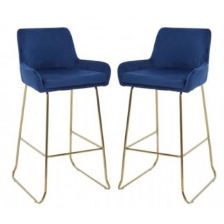 An Image of Tamzo Blue Velvet Upholstered Bar Chair With Low Arms In Pair