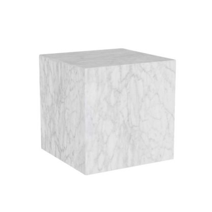 0a532602cbb3f805ddd6c9c8fd0a8b67179b2fd6394cc69a65a3011a591c39ae.jpg An Image of Timothy Oulton Marble Cube Side Table, White Marble