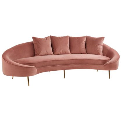 An Image of Osmodin Velvet Upholstered 4 Seater Sofa In Salmon Pink