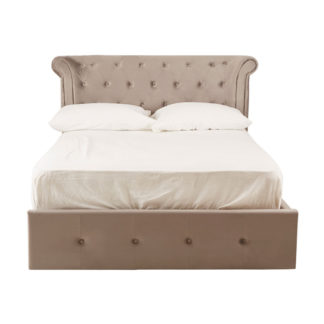 An Image of Cujam Brushed Velvet Upholstered Ottoman Double Bed In Steel