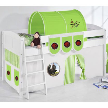 An Image of Hilla Children Bed In White With Dragons Green Curtains