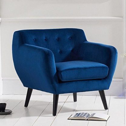 An Image of Alvey Modern Accent Chair In Blue Velvet With Dark Legs
