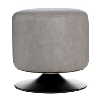 An Image of Kekoun Faux Leather Cylinder Footstool In Vintage Ash