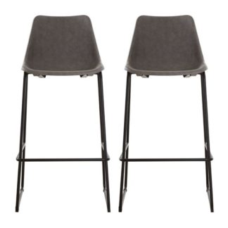 An Image of Kekoun Vintage Ash Faux Leather Bar Stools In Pair