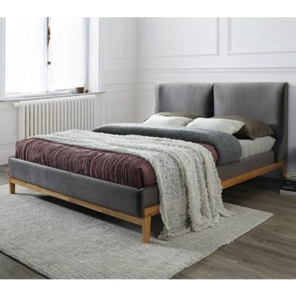 An Image of Energy Fabric Double Bed In Asphalt Grey With Wooden Frame