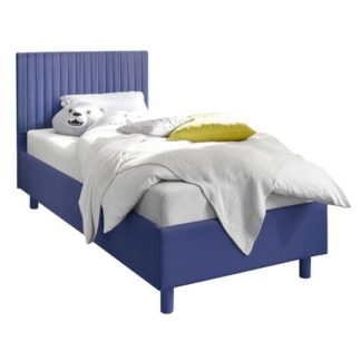 An Image of Altair Blue Fabric Single Bed With Stripes Headboard