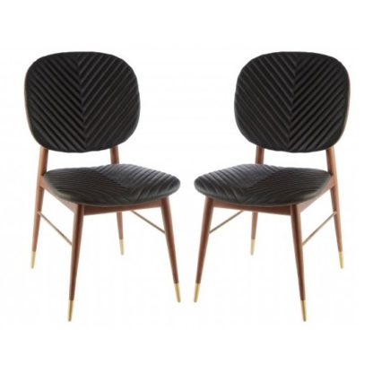 An Image of Kentona Black Faux Leather Dining Chairs In Pair