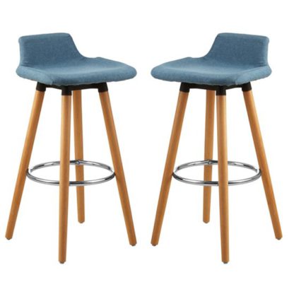 An Image of Porrima Blue Fabric Seat Bar Stools In Pair