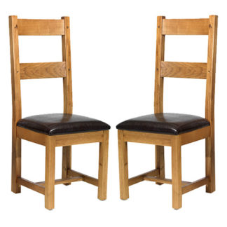 An Image of Velum Black Leather Dining Chair In A Pair With Wooden Frame