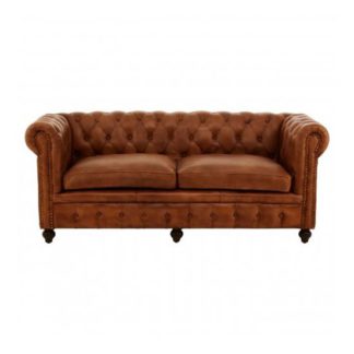 An Image of Buffaloes 3 Seater Leather Sofa In Brown