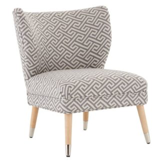 An Image of Regelo Park Wingback Fabric Bedroom Chair In Greek Key Print
