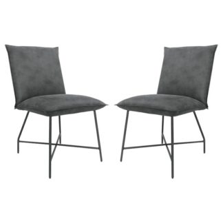 An Image of Lukas Grey Fabric Upholstered Dining Chairs In Pair