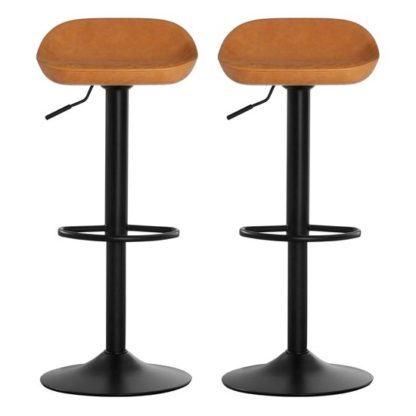 An Image of Kekoun Orange Faux Leather Bar Stools In Pair