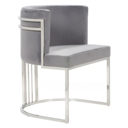 An Image of Casoli Velvet Dining Chair In Grey With Silver Legs