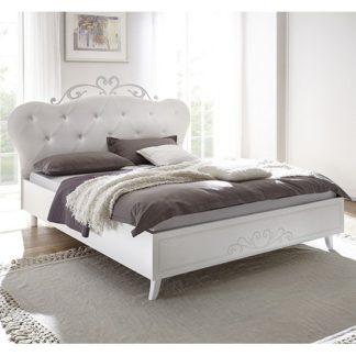 An Image of Nevea Faux Leather Double Bed In Serigraphed White