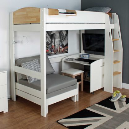 An Image of Urban Birch Childrens Highsleeper Bed with Desk and Futon