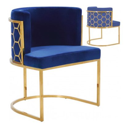An Image of Meta Blue Velvet Dining Chairs In Pair With Gold Legs