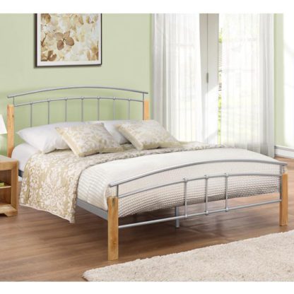 An Image of Tetras Steel Small Double Bed In Beech And Silver