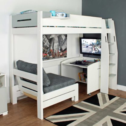 An Image of Urban Grey Childrens Highsleeper Bed with Desk and Futon