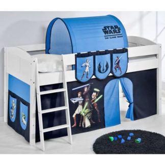 An Image of Hilla Children Bed In White With Star Wars Clone Curtains