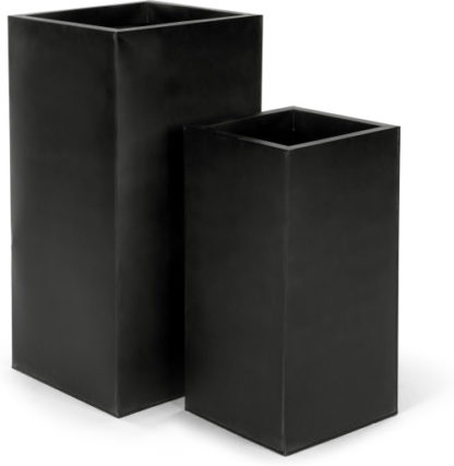 An Image of Razan Set Of Two Tall Galvanized Square Planters, Black