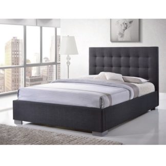 An Image of Addison Fabric Double Bed In Grey With Chrome Feet