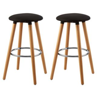 An Image of Porrima Black Fabric Round Seat Bar Stools In Pair