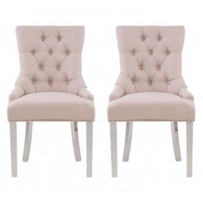 An Image of Mintaka Natural Velvet Upholstered Dining Chairs In Pair