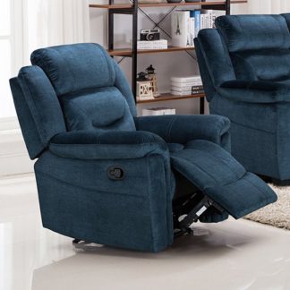 An Image of Dudley Fabric Upholstered Recliner Chair In Nett Blue