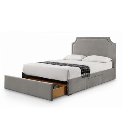 An Image of Allendale Fabric Double Bed In Slate Velvet With 3 Drawers