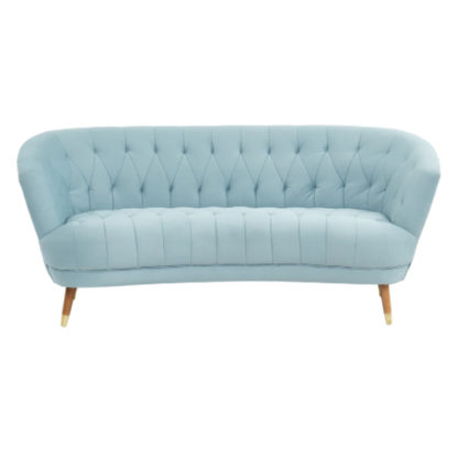 An Image of Hensley Velour Fabric 3 Seater Sofa In Blue With Oak Legs