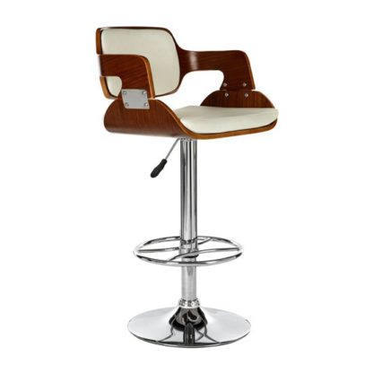 An Image of Savial Faux Leather Seat Bar Stool In White And Walnut