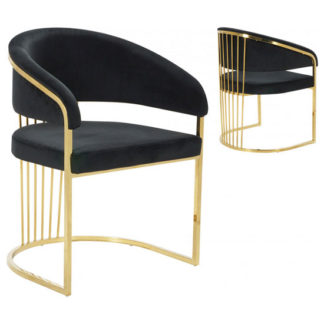 An Image of Longi Black Velvet Dining Chair In Pair With Gold Legs