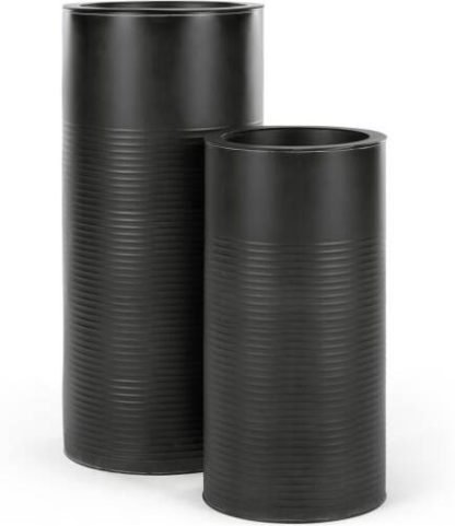 An Image of Dayo Set Of Two Tall Ribbed Planters, Black