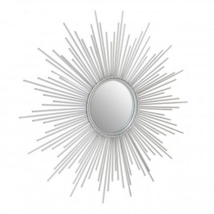 An Image of Crystals Sunburst Design Wall Bedroom Mirror In Silver Frame