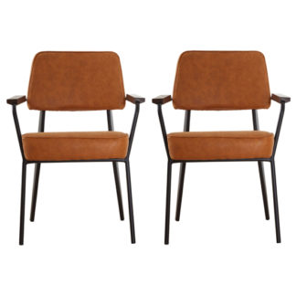 An Image of Kekoun Vintage Camel Faux Leather Armchairs In Pair
