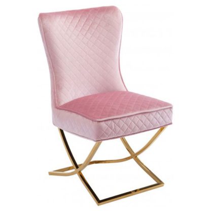 An Image of Lorenzo Pink Velvet Dining Chair With Gold Legs