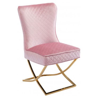 23cd2e0be4e7d71b3969091bc6d820eec904c2d492124fcc85748bc0795b044c.jpg An Image of Lorenzo Pink Velvet Dining Chair With Gold Legs